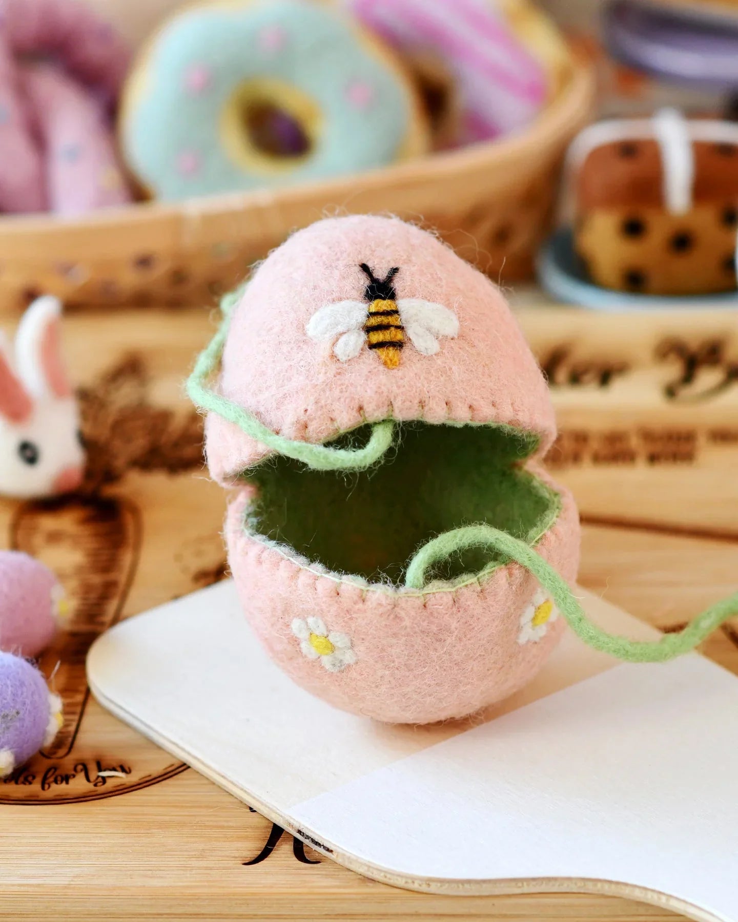 Sale Felt Egg Cover, Peach with Bee Motif