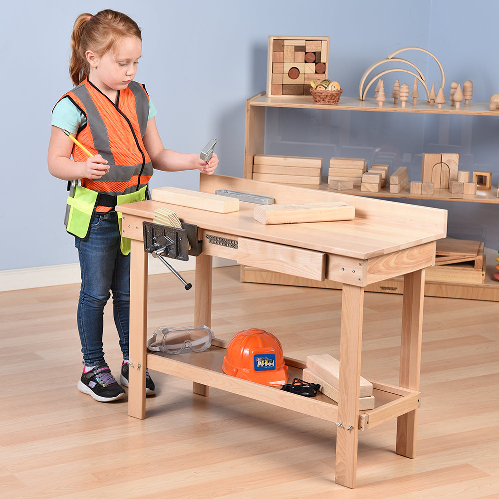 Child-Size Carpentry Workbench with Working Vise & Storage