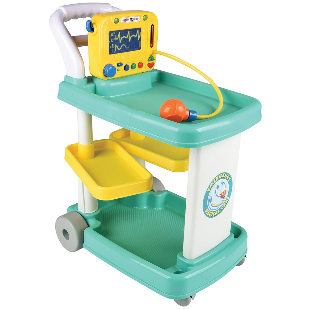 Rolling Medical Cart Play Set with Lab Coat & 12 Accessories