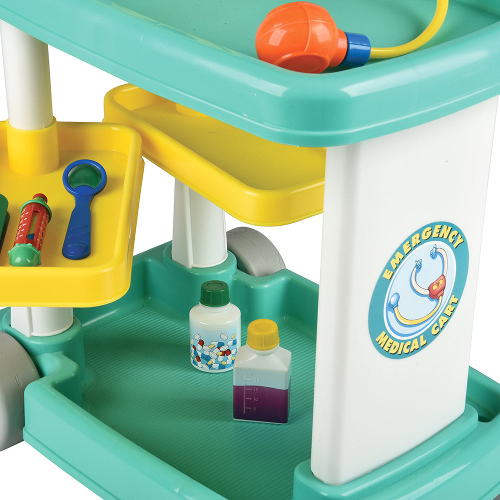 Rolling Medical Cart Play Set with Lab Coat & 12 Accessories