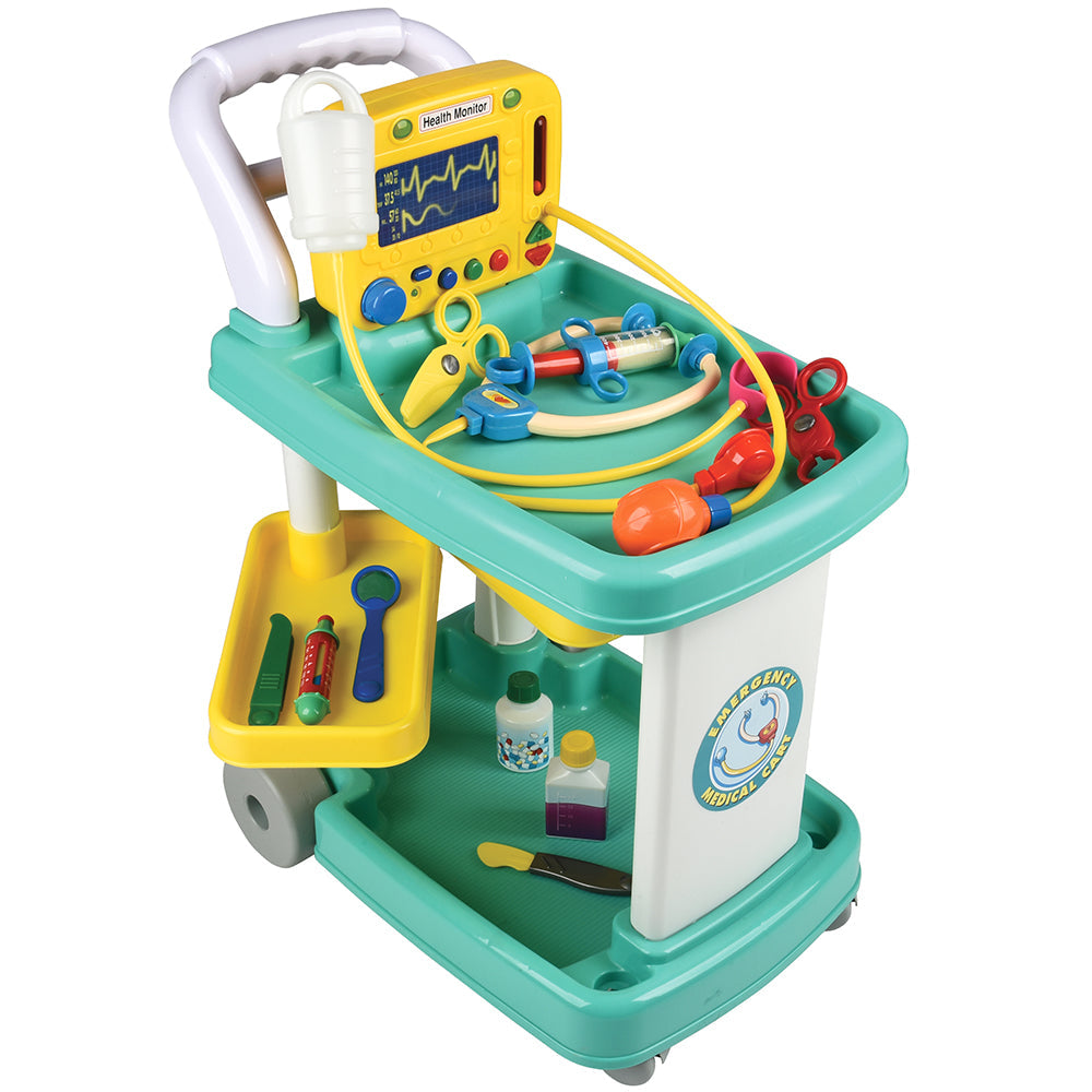Rolling Medical Cart Play Set with Lab Coat & 12 Accessories