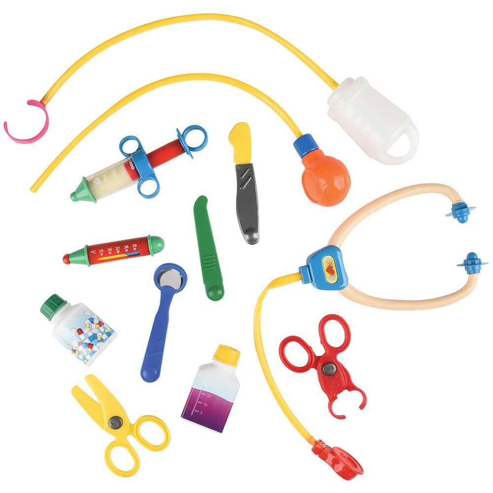 Rolling Medical Cart Play Set with Lab Coat & 12 Accessories