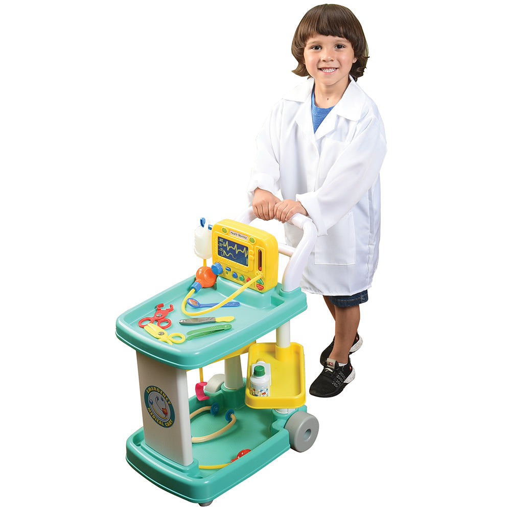Rolling Medical Cart Play Set with Lab Coat & 12 Accessories